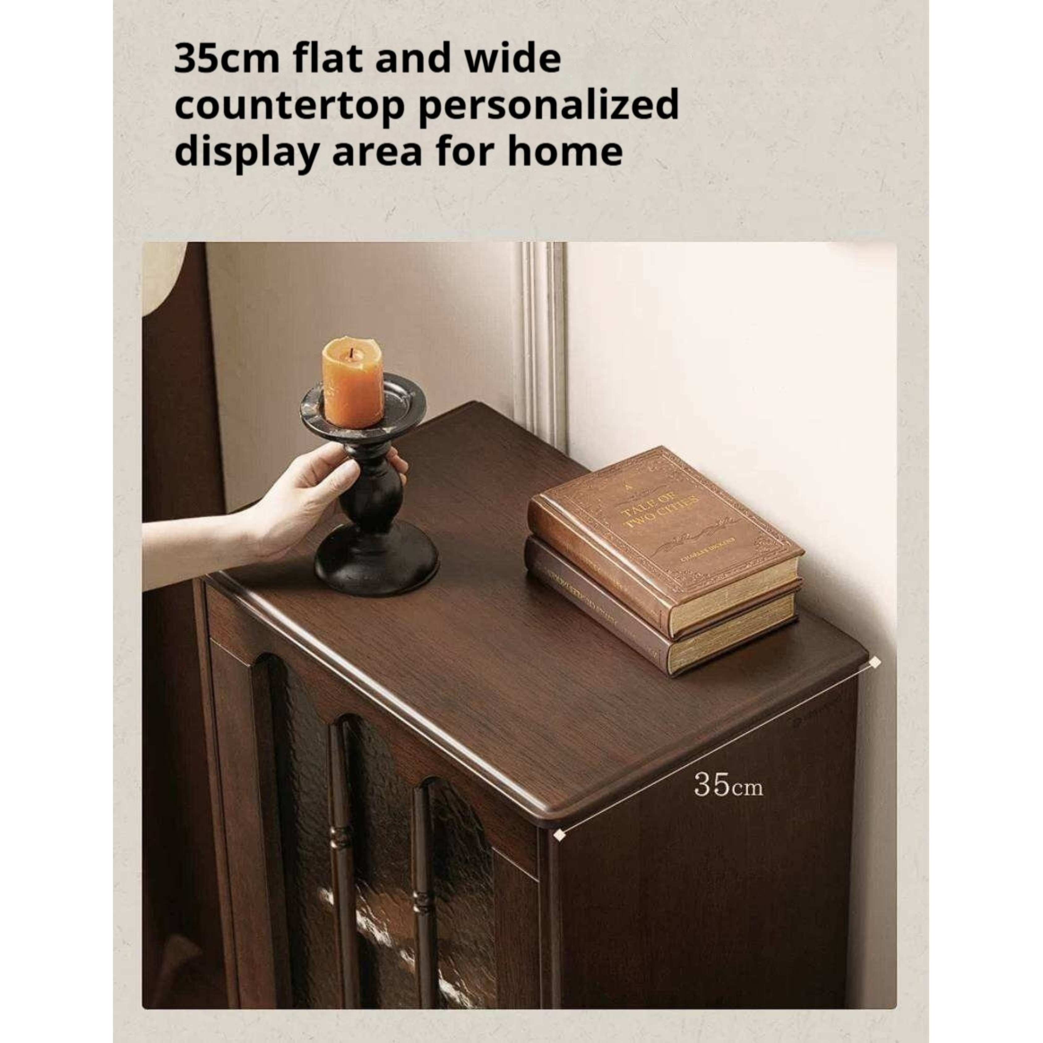 Golden Pearwood Solid Wood Side Cabinet  French Retro Design