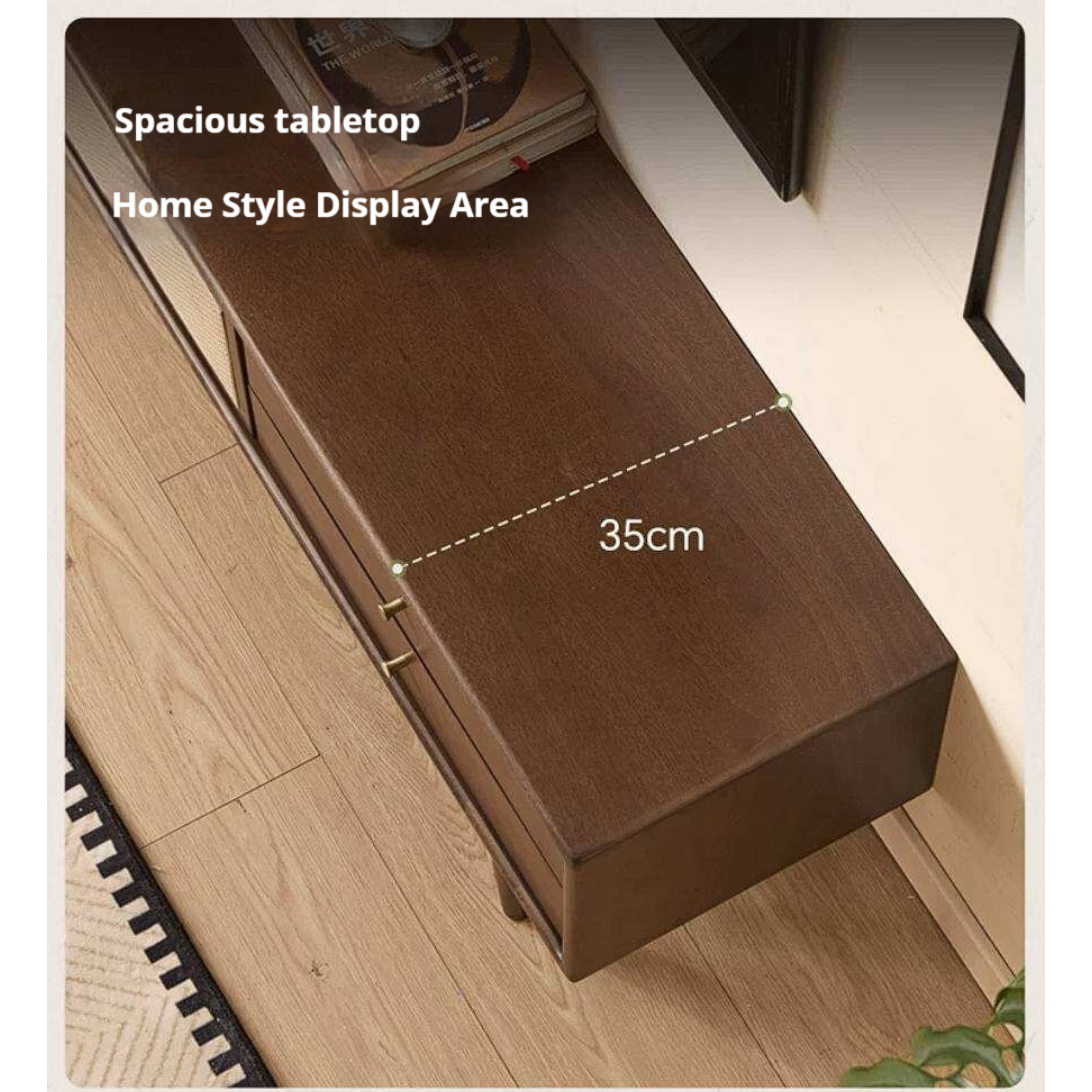 Birch Solid Wood TV Cabinet with Rattan Storage Design