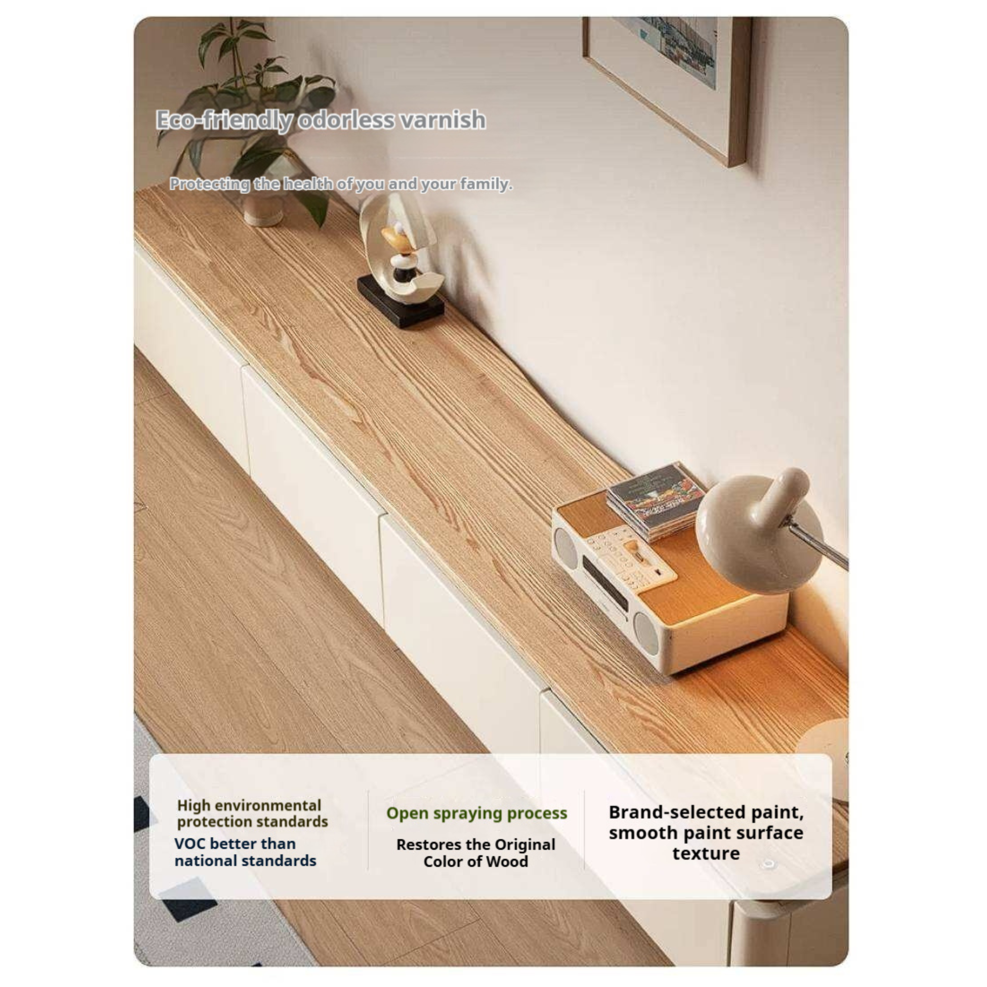 Ash Solid Wood TV Cabinet with Floor Standing Storage Design