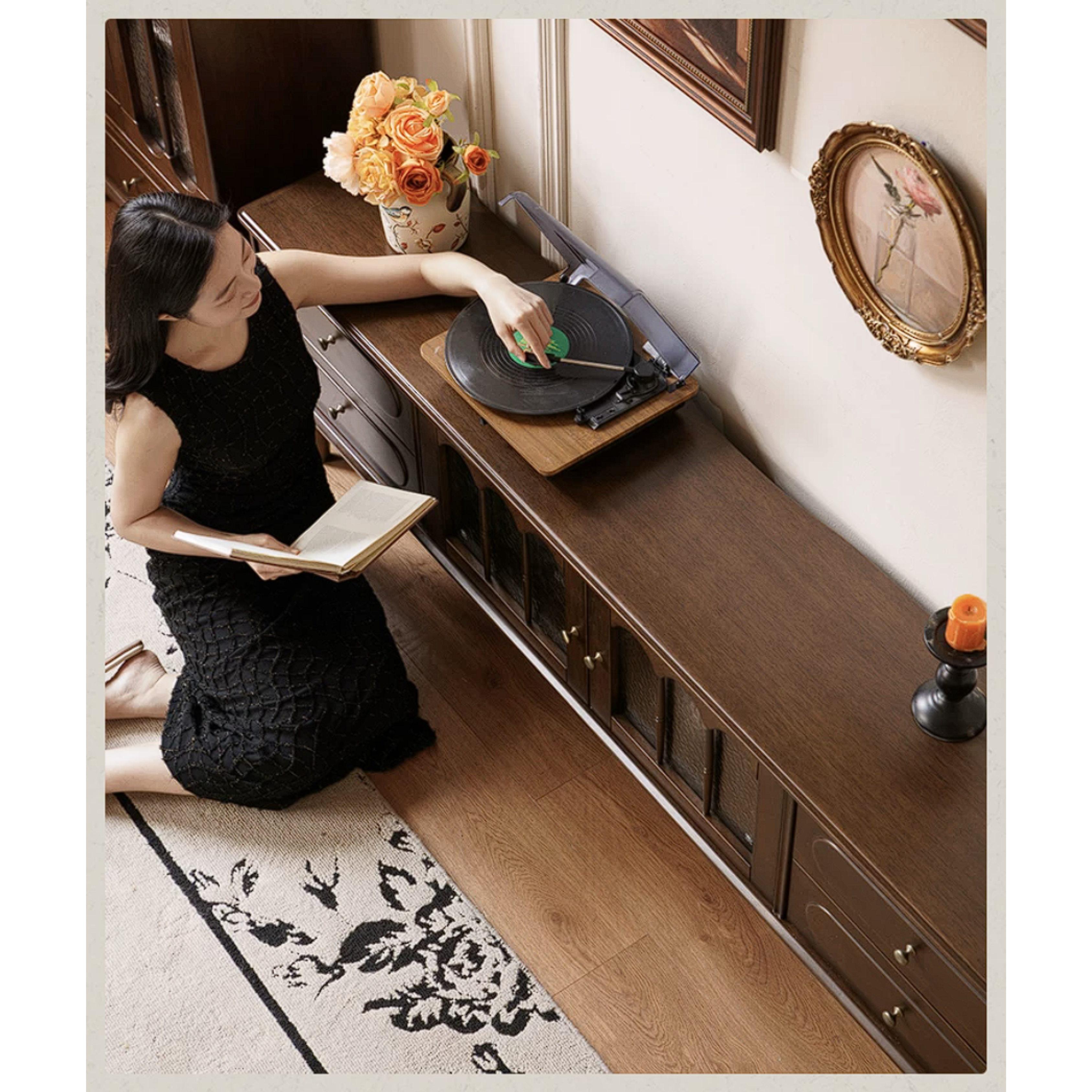 Golden Pearwood Solid Wood TV Stand French Retro Design