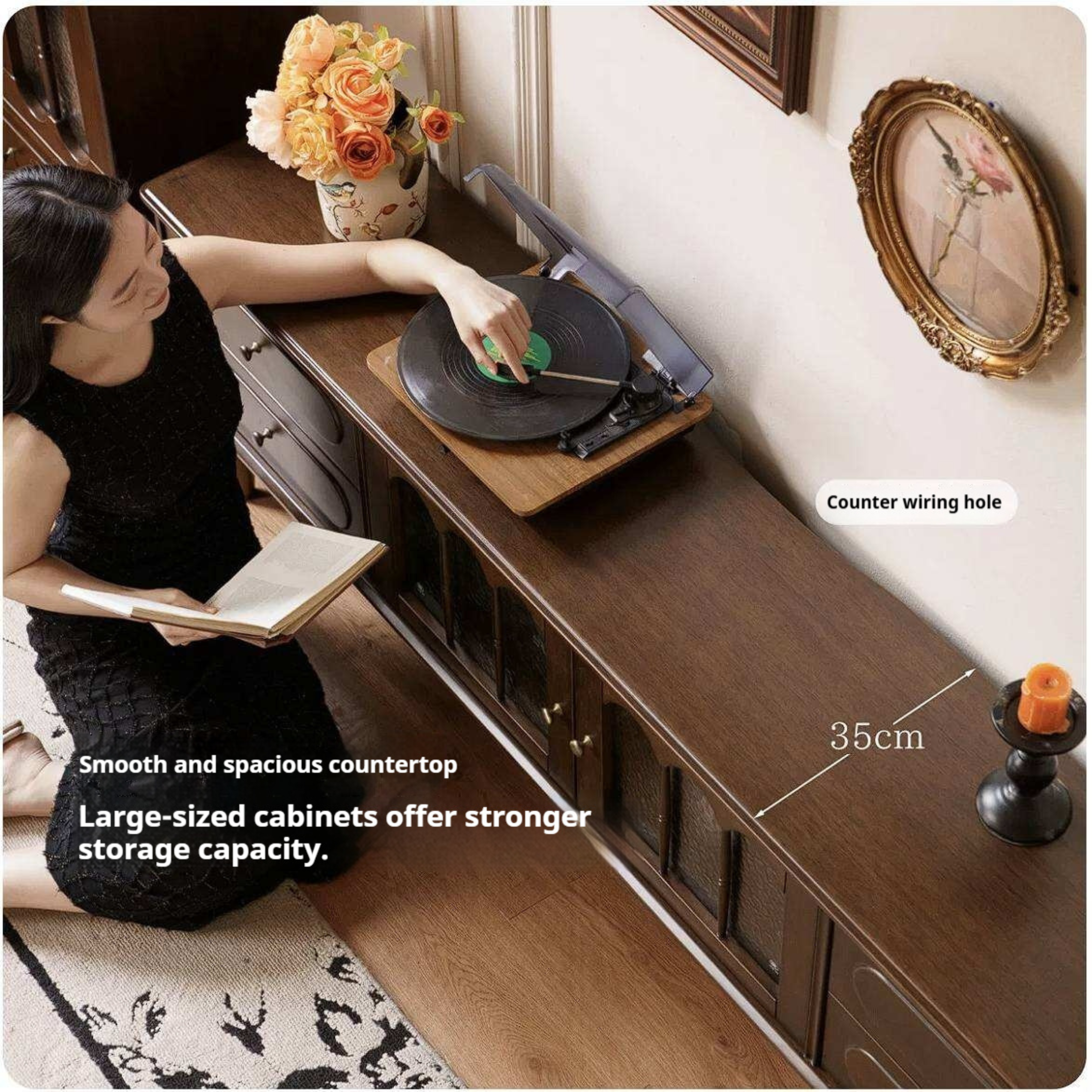 Golden Pearwood Solid Wood TV Stand French Retro Design