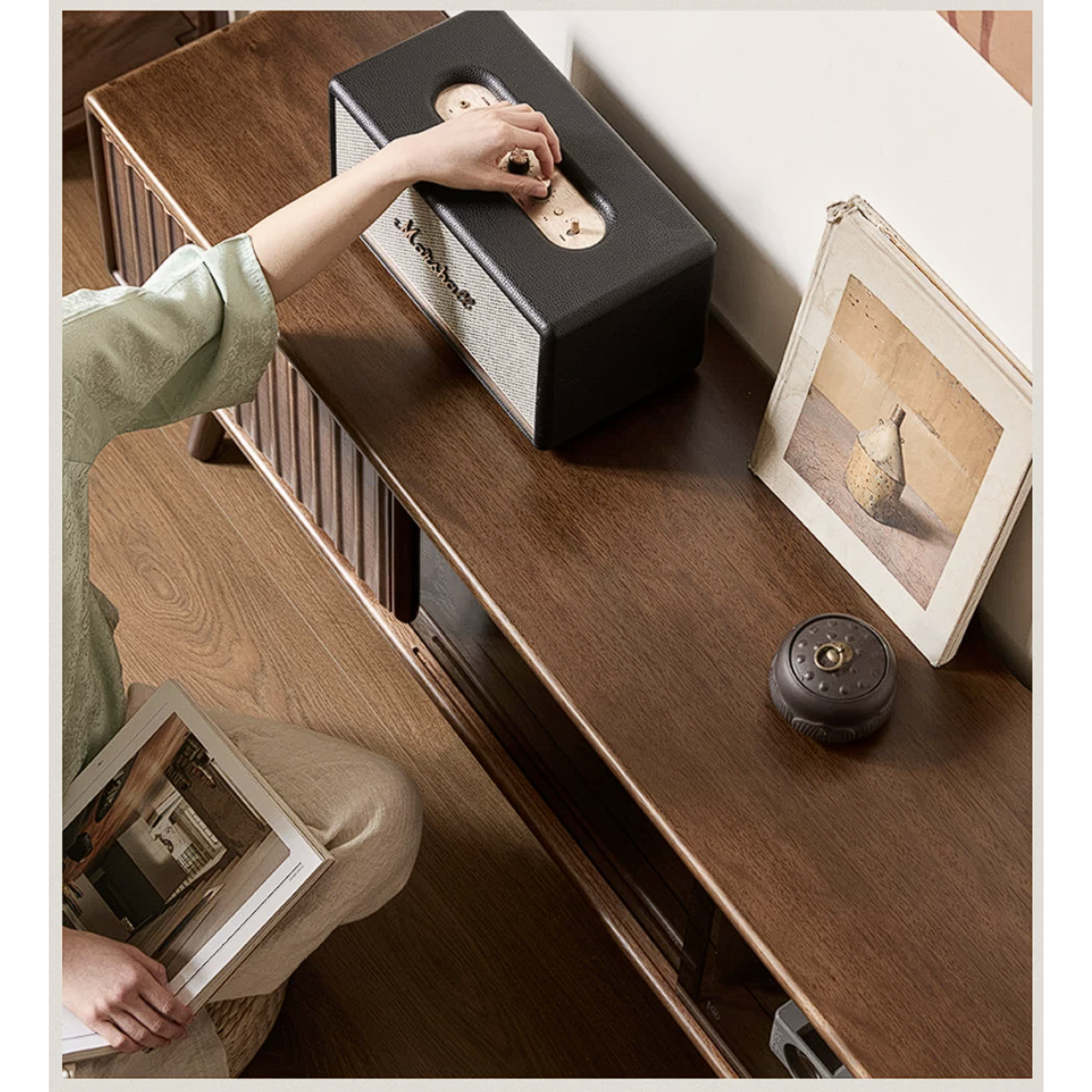 Golden Pear Solid Wood TV Cabinet with Sliding Door Storage Cabinet