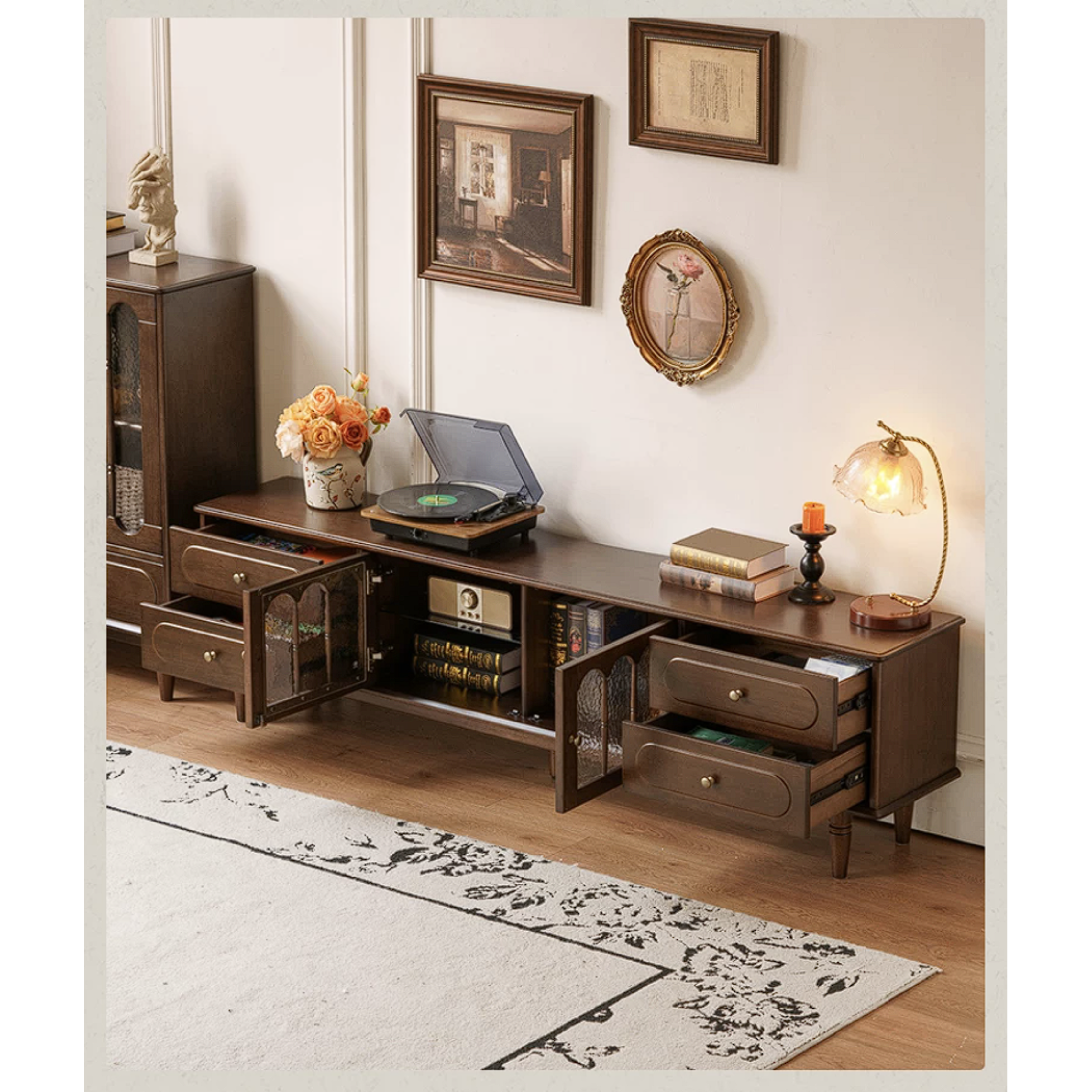 Golden Pearwood Solid Wood TV Stand French Retro Design