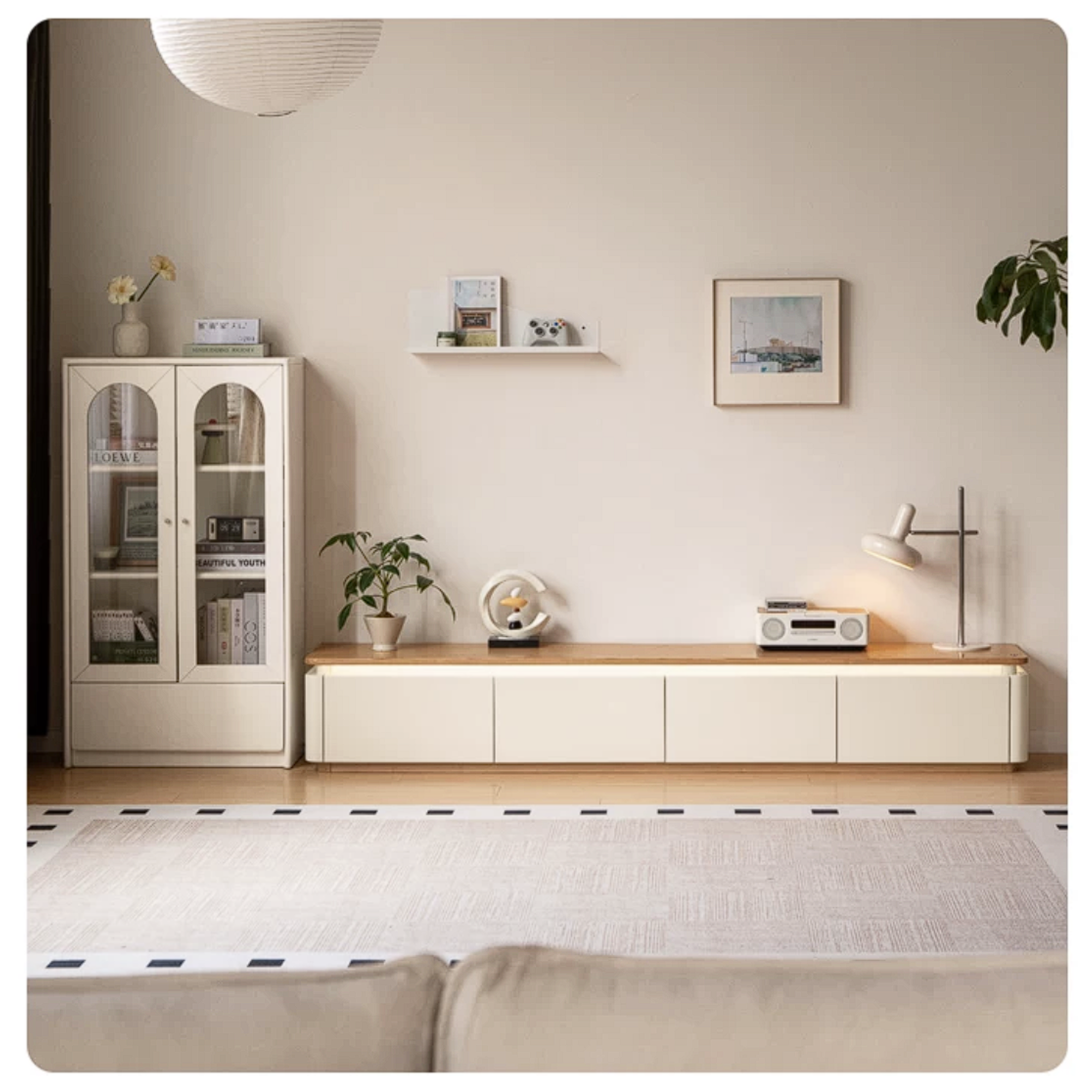Ash Solid Wood TV Cabinet with Floor Standing Storage Design