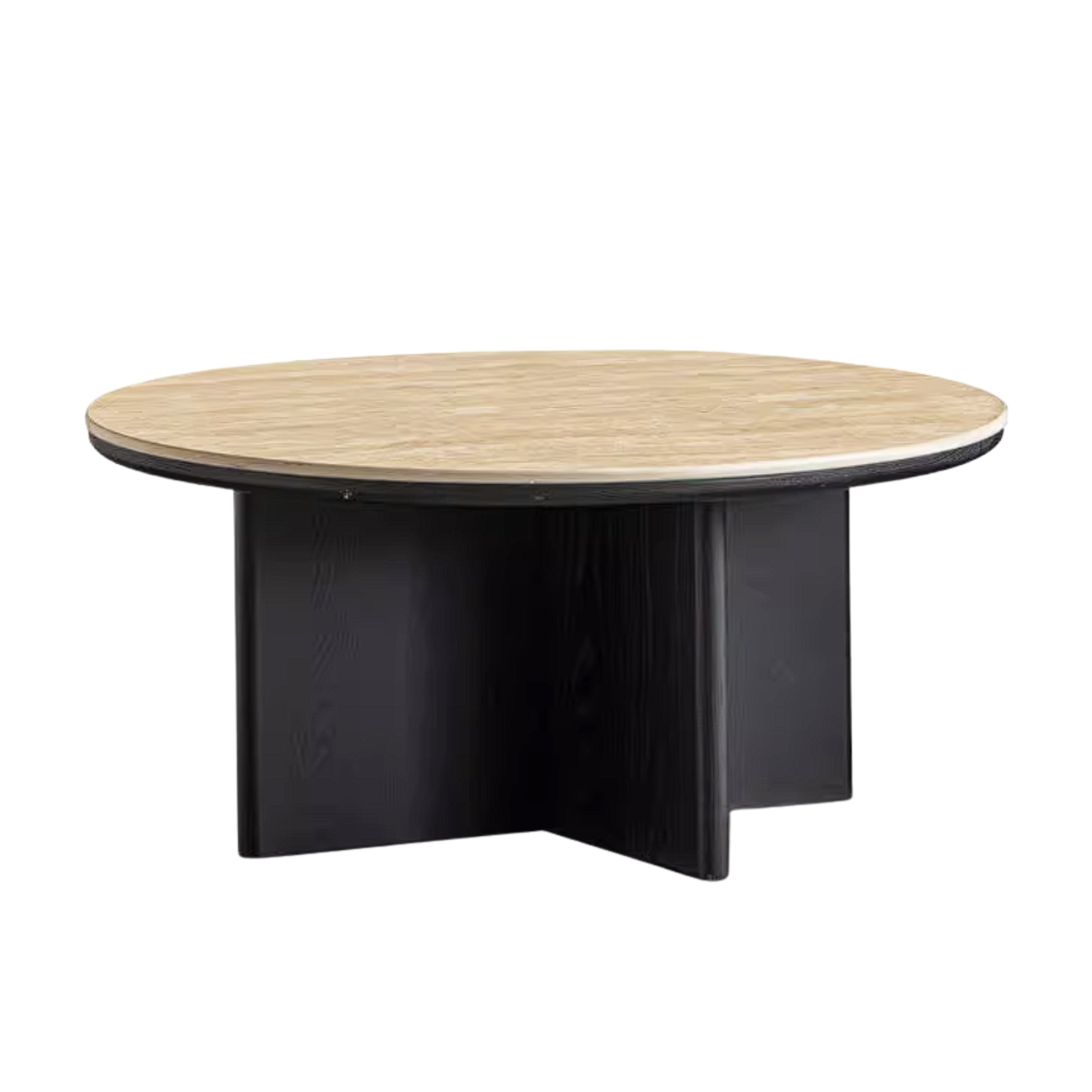 Ash Solid Wood Round Coffee Table with Slate Top and Modern Casual Design