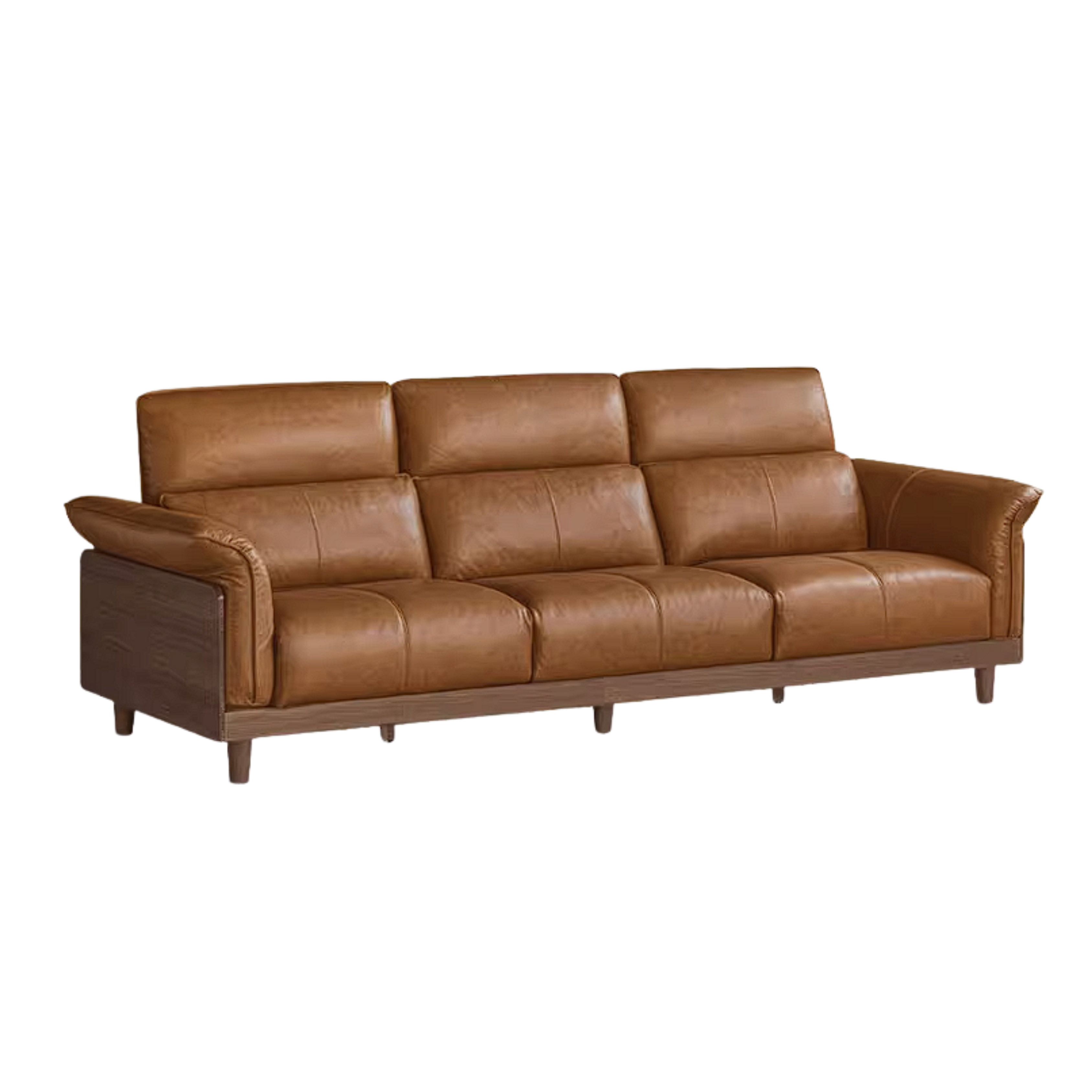 Black Walnut, Ash, Golden Sandalwood Solid Wood Genuine Top-Grain Leather, fabric High back Sofa