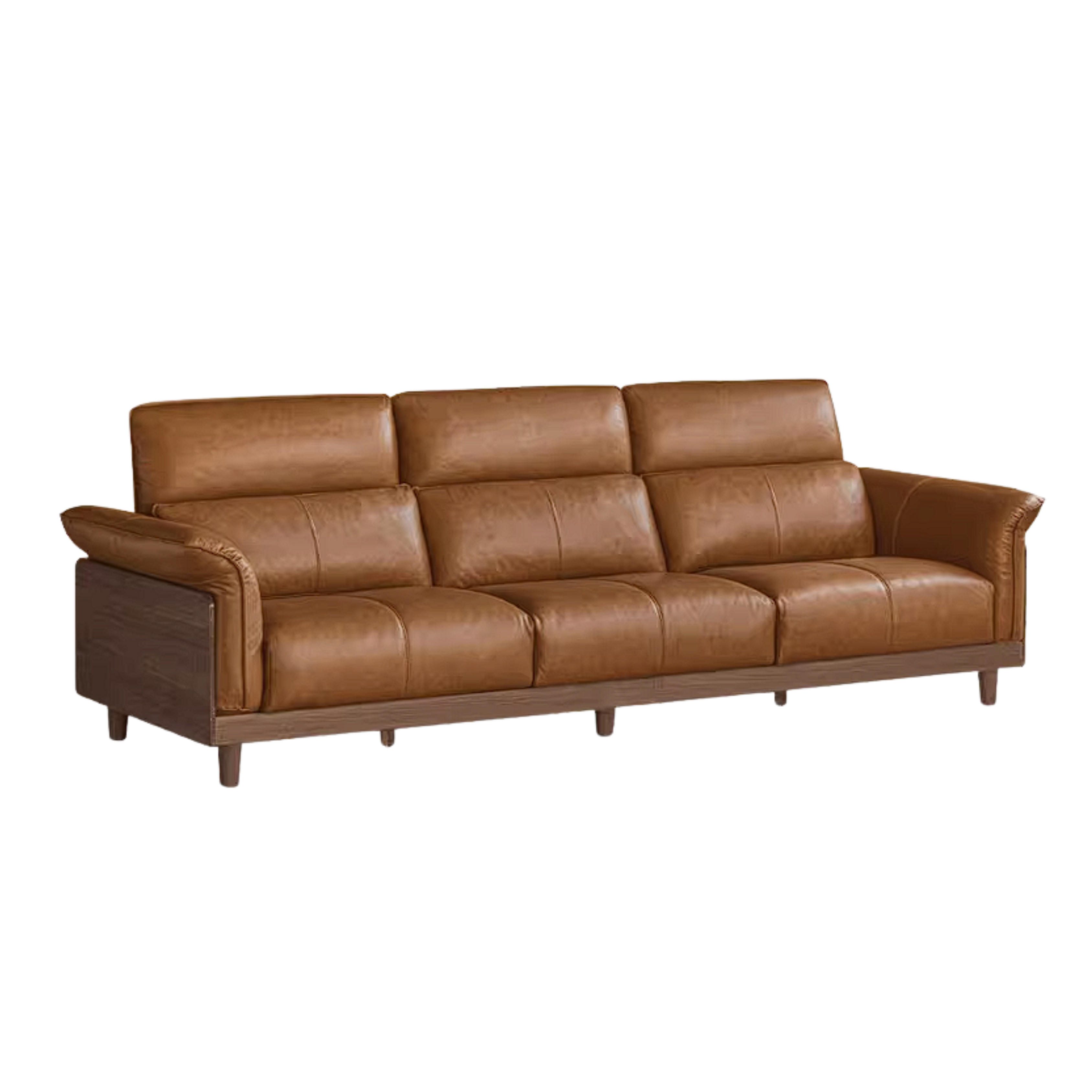 Black Walnut, Ash, Golden Sandalwood Solid Wood Genuine Top-Grain Leather, fabric High back Sofa
