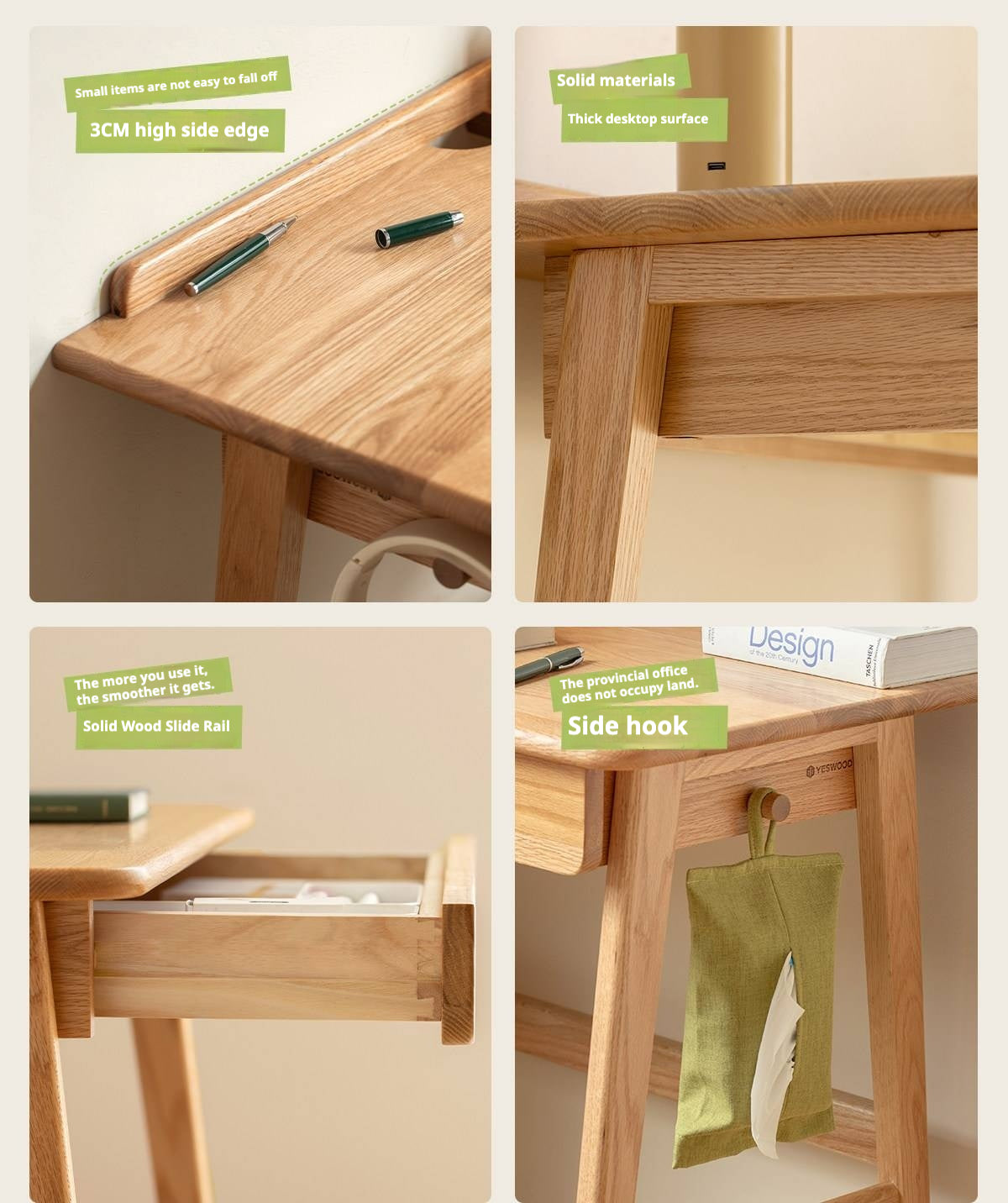 Oak Solid Wood small Office Desk with a drawer