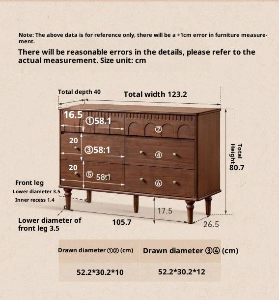 Black Walnut, Poplar, Solid Rubberwood French Retro Chest of Drawers
