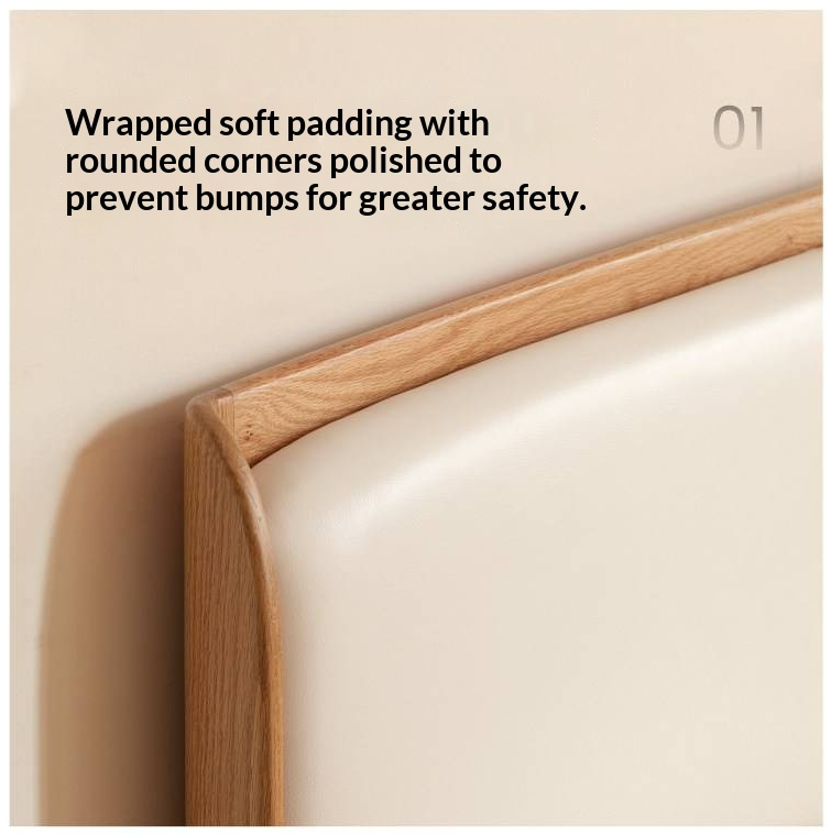 Oak Solid Wood Bed — Modern Minimalist, Genuine Leather Upholstered Bed