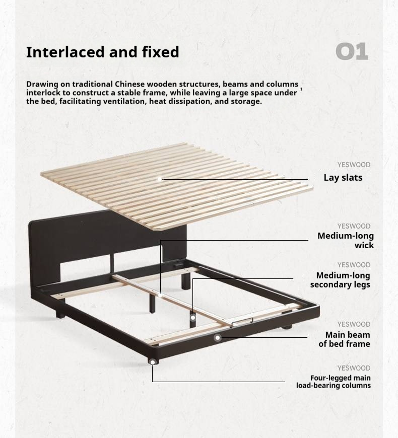 Rubberwood Solid Wood Bed — Modern Minimalist Large Slab Black Floating Bed