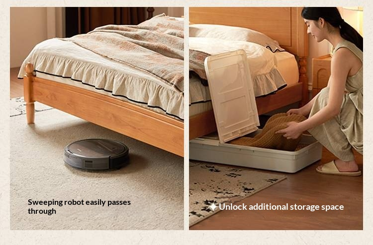 Birch Solid Wood Bed — French Retro Style, Large Slab Design, Mid-Range Style