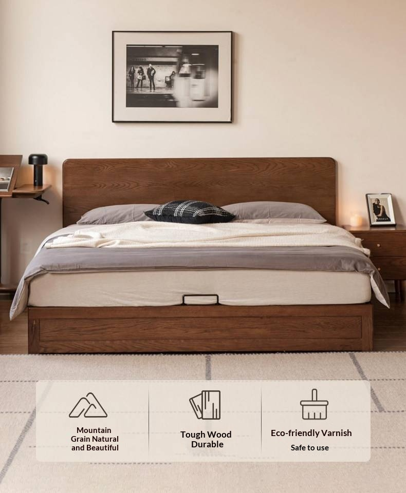 Oak Solid Wood Box Bed, Platform Box Bed, Headboard-Free Bed – Modern Minimalist Style