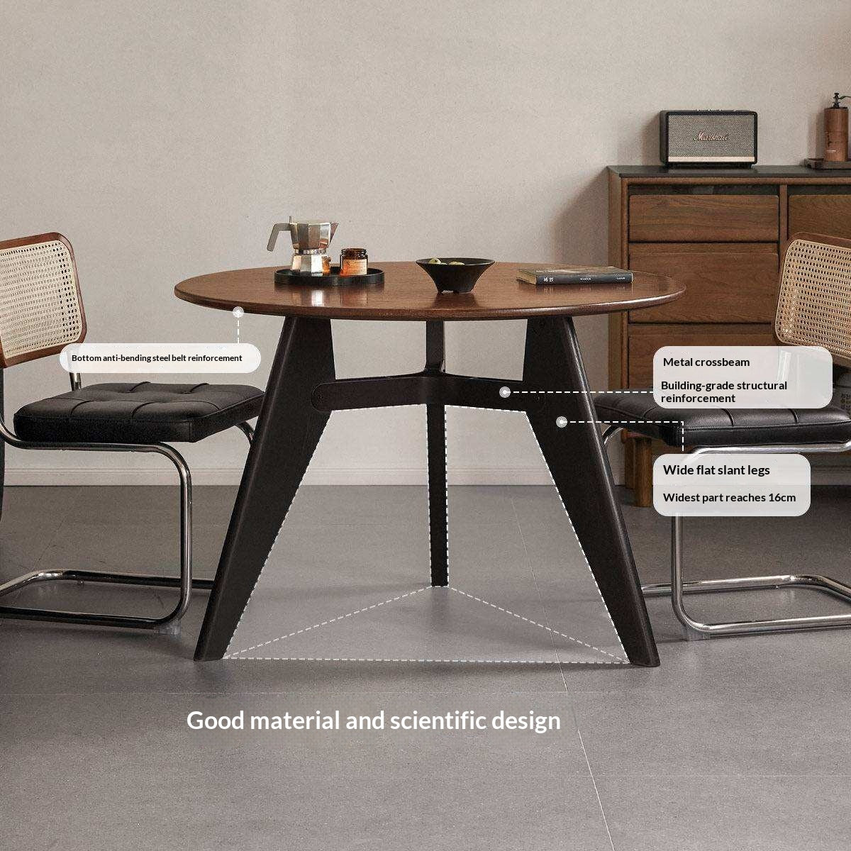 Oak Solid Wood Round Dining Table with Walnut-Stained Base