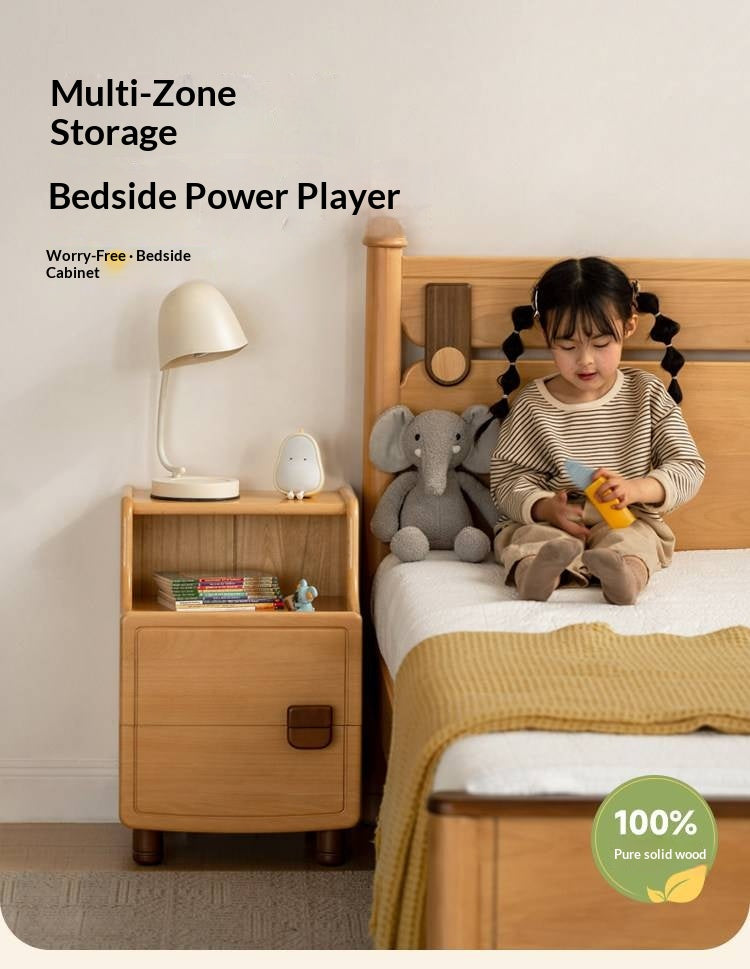 Beech Solid Wood Modern Kids Nightstand.