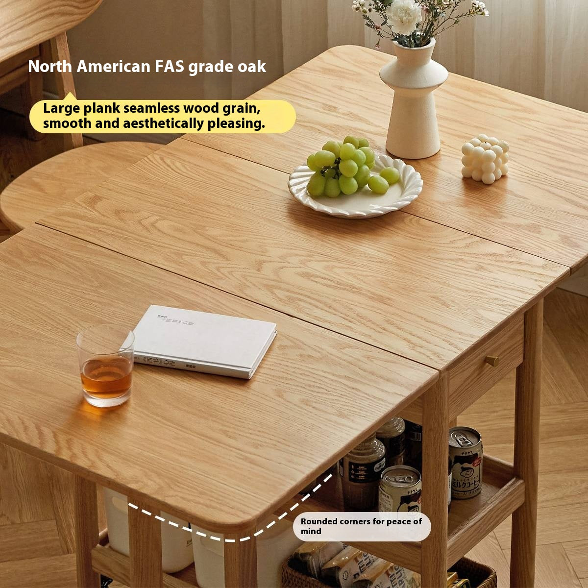 Oak Solid Wood Nordic Folding Rock Plate Dining Table