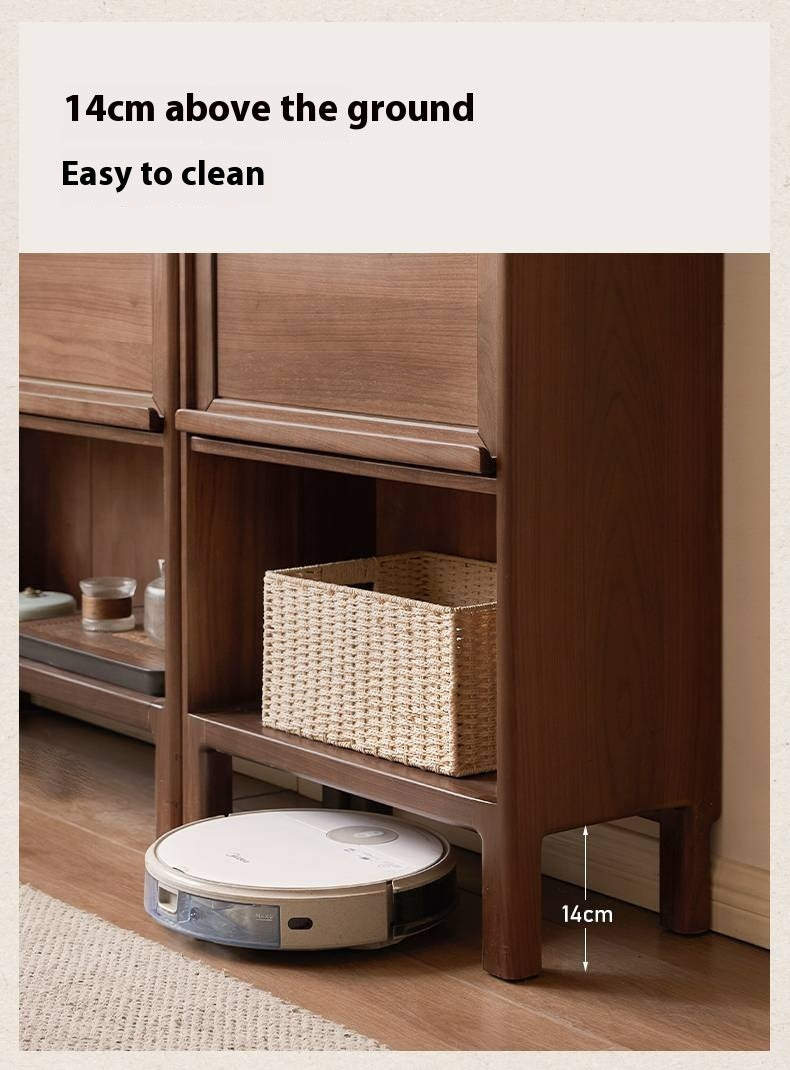 Black Walnut, Oak Solid Wood Nordic Bookcase with Glass Door