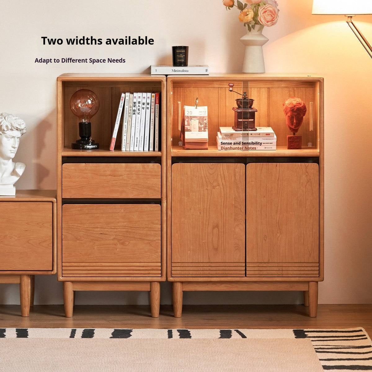 Cherry Solid Wood Wall-Mounted Side Cabinet Modern Minimalist Style