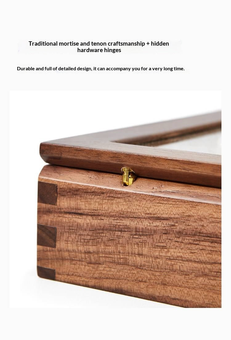 Black Walnut Solid Wood Storage Jewelry Box Transparent Display