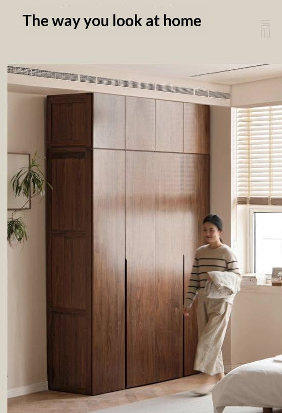 Black Walnut, Sandalwood Solid Wood Modern Style Wardrobe