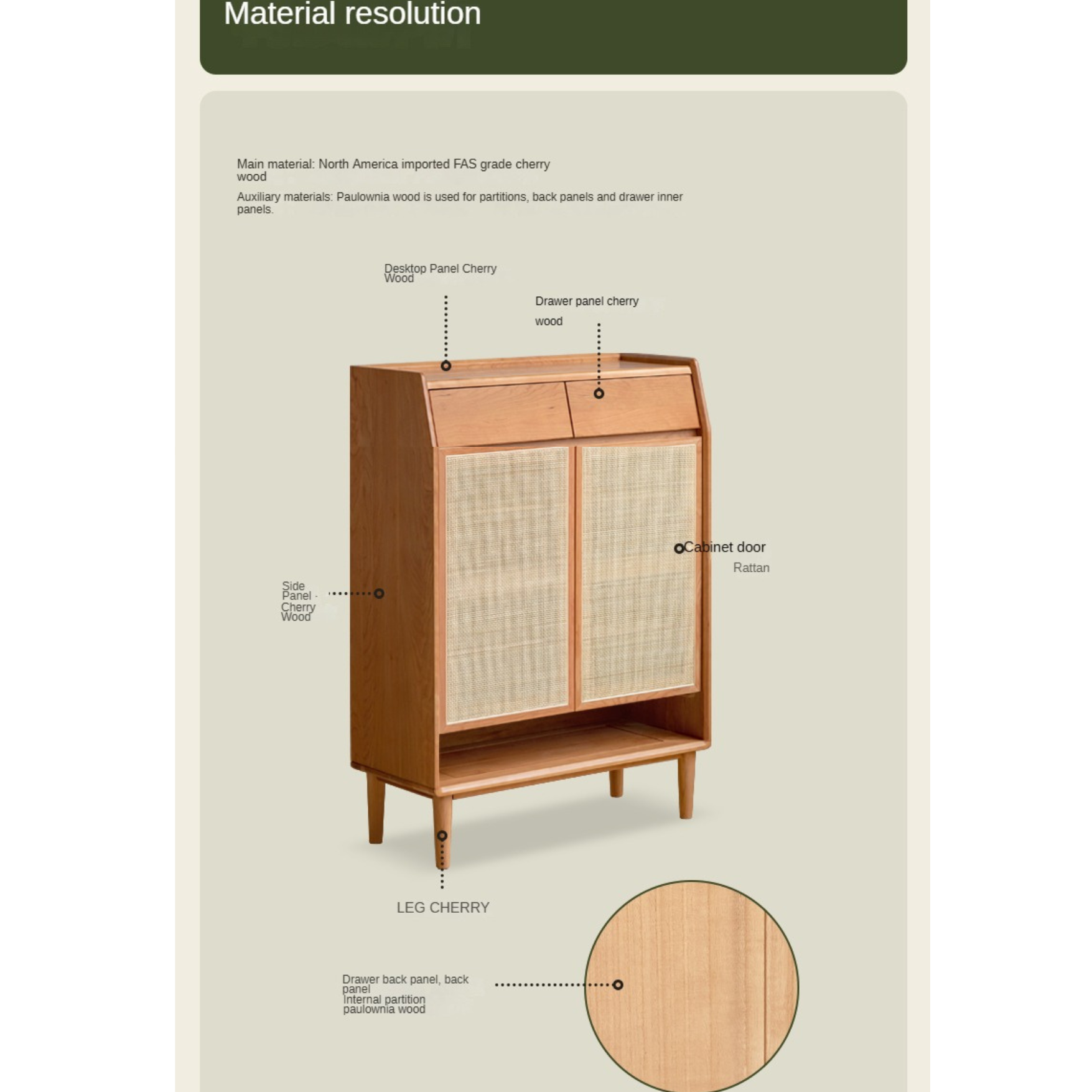 Cherry Solid Wood Rattan Shoe Cabinet