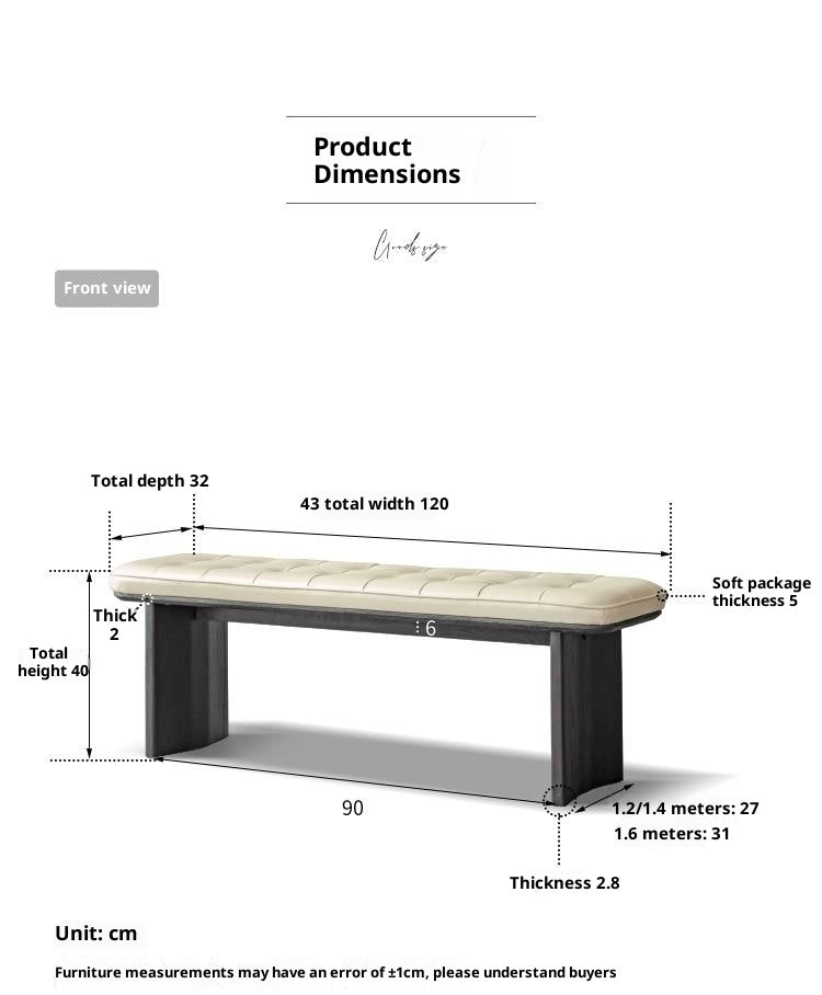 Oak Solid Wood Luxury First-Layer Yellow Cowhide Seat Bench