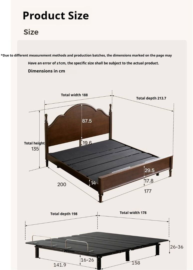 Poplar Solid Wood Adjustable Bed Frame with Arched Spindle Post Headboard