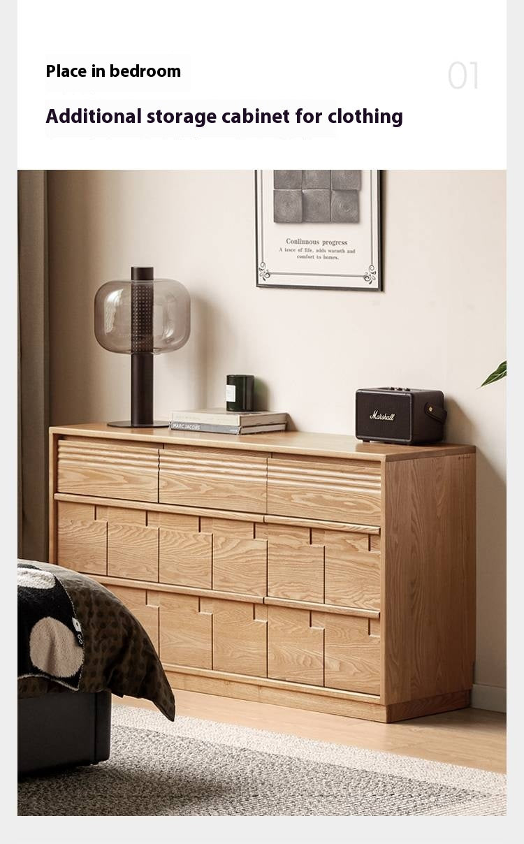Oak Solid Wood Seven Bucket Drawer Cabinet