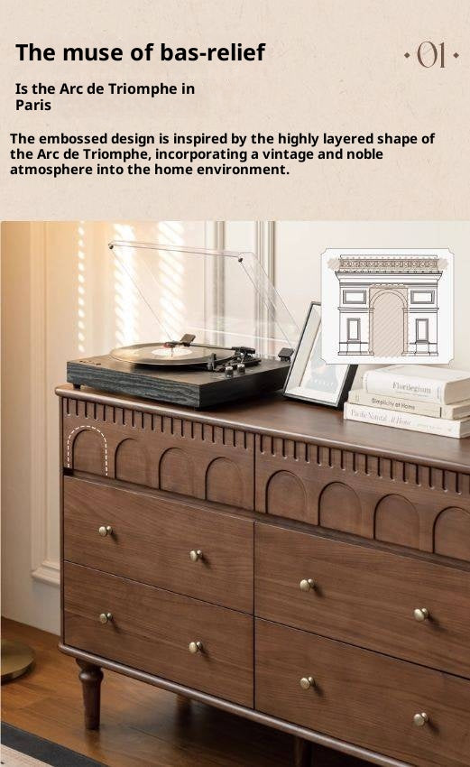 Black Walnut, Poplar, Solid Rubberwood French Retro Chest of Drawers