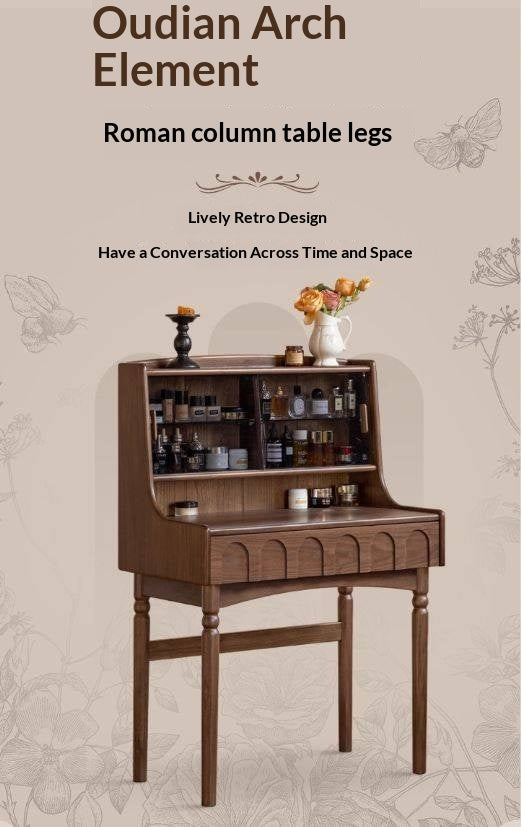 Black Walnut Solid Wood French Retro Multifunctional Vanity Table