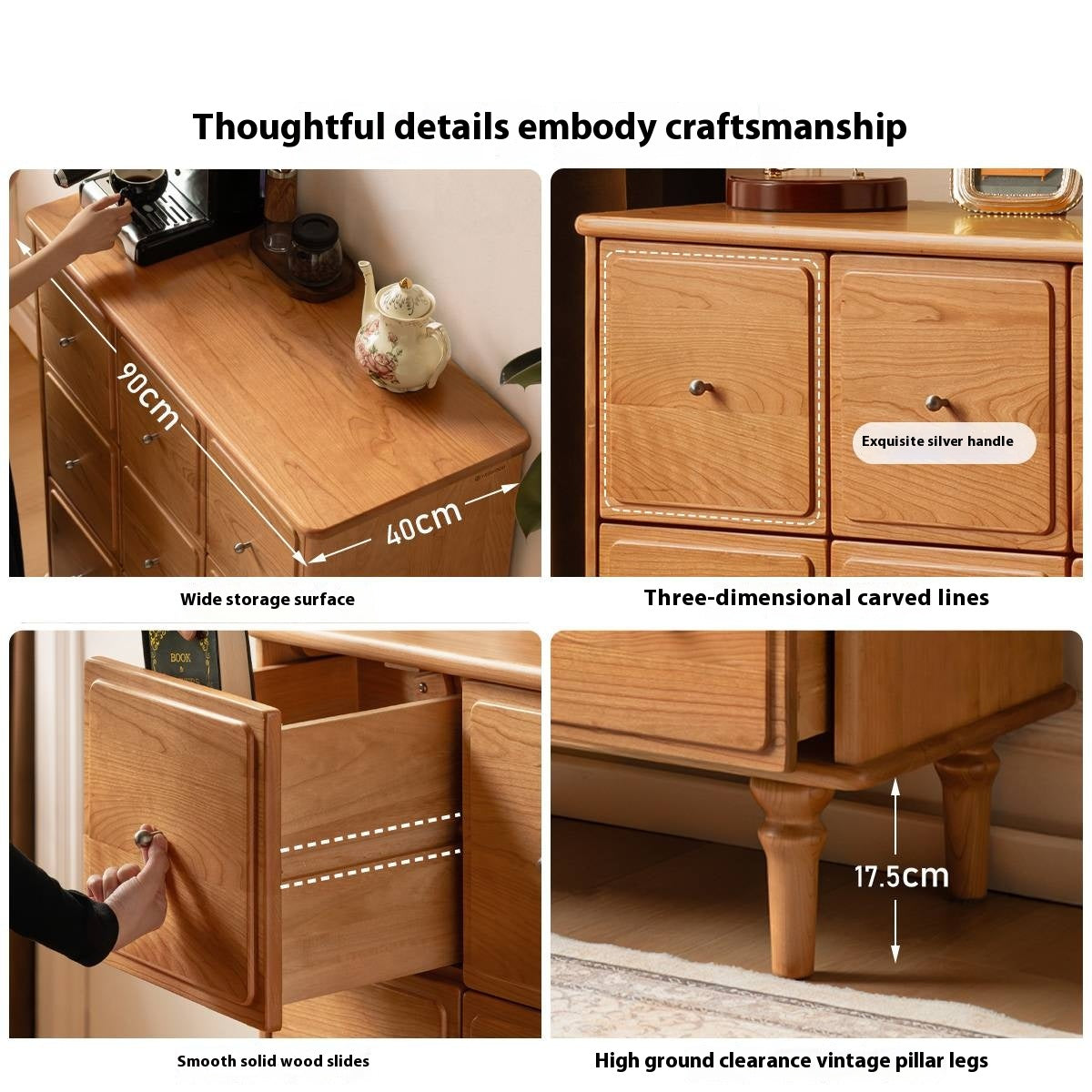 Cherry Solid Wood Retro Nine Bucket Cabinet