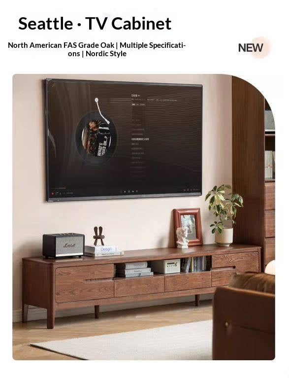 Oak, Solid Rubberwood Nordic Floor TV Cabinet.