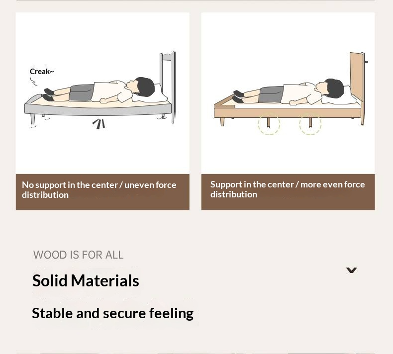 Beech Solid Wood Platform Bed, Headboard-Free Bed