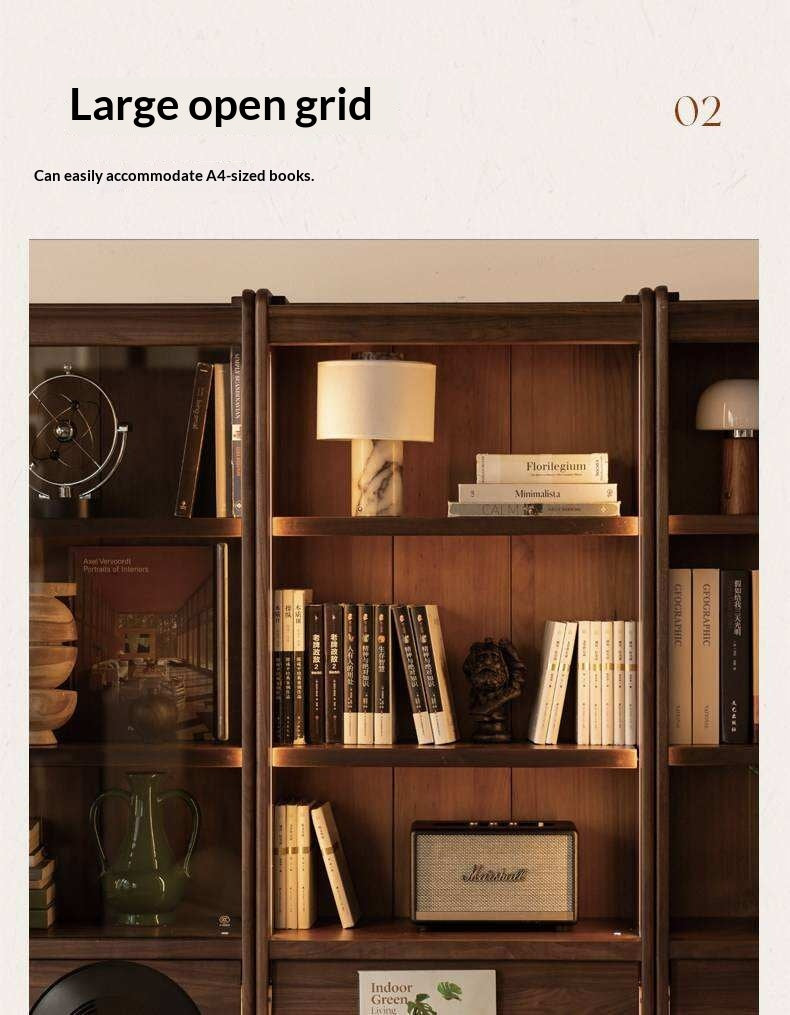 Black Walnut Solid Wood Combination Bookcase with Wall Storage and Floor Display