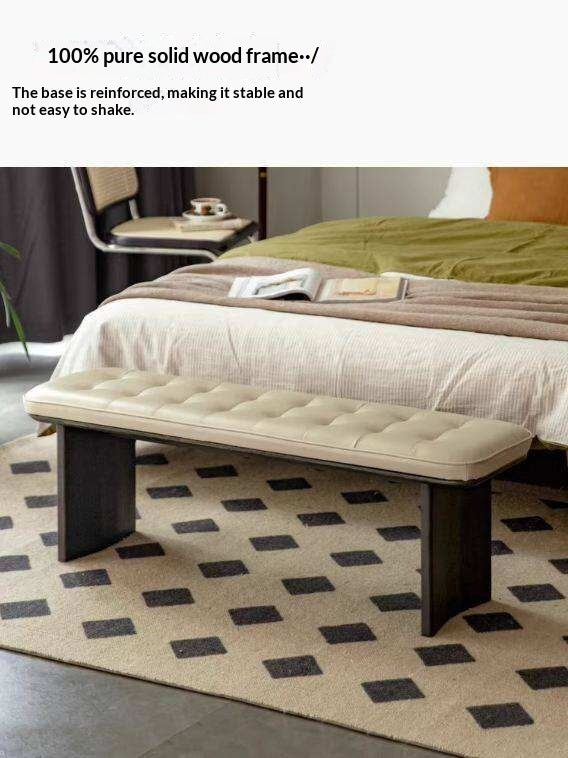 Black Walnut, Ash, Oak Solid Wood Luxury First-Layer Yellow Cowhide Seat Bench