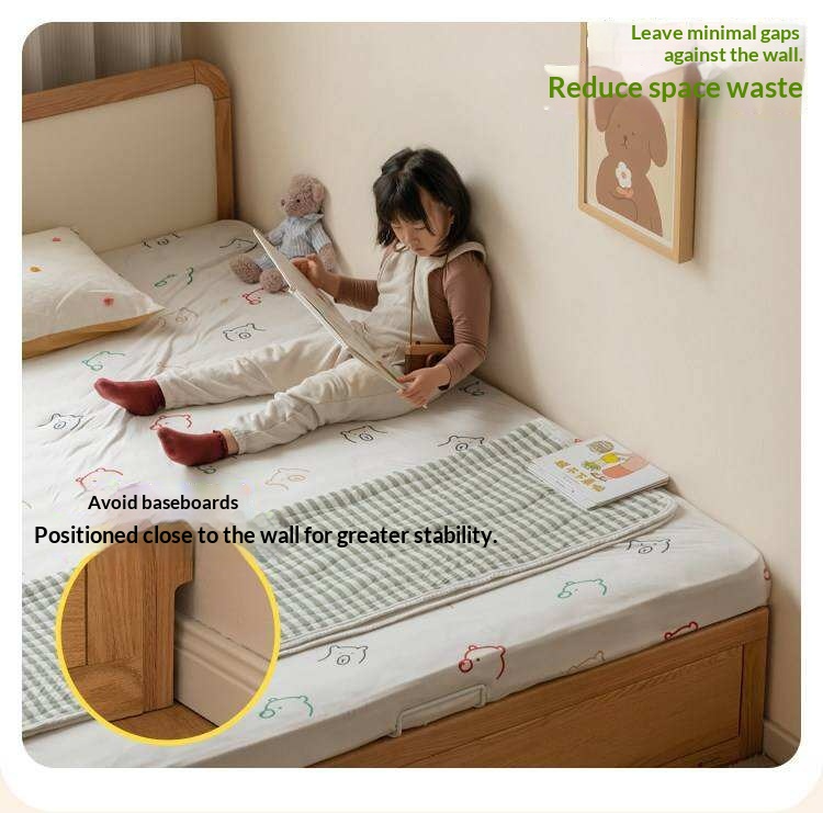 Oak, Rubberwood Solid Wood Upholstered Kids Storage Bed with Gas Lift and Rounded Headboard