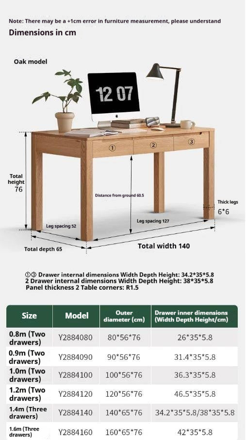 Oak, Beech Solid Wood Office Desk