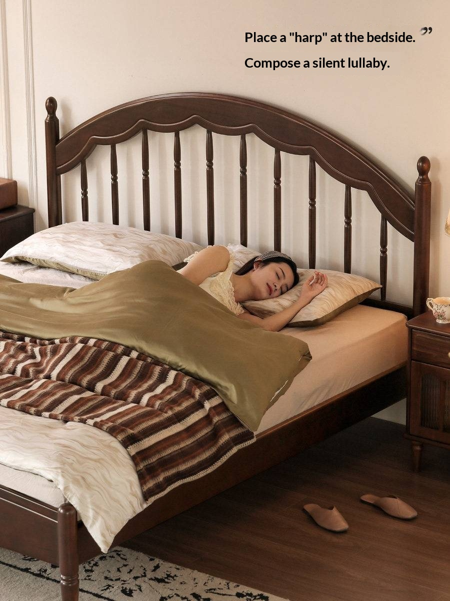 Poplar Solid Wood Bed — American Windsor Style with Retro Vertical Strip Design