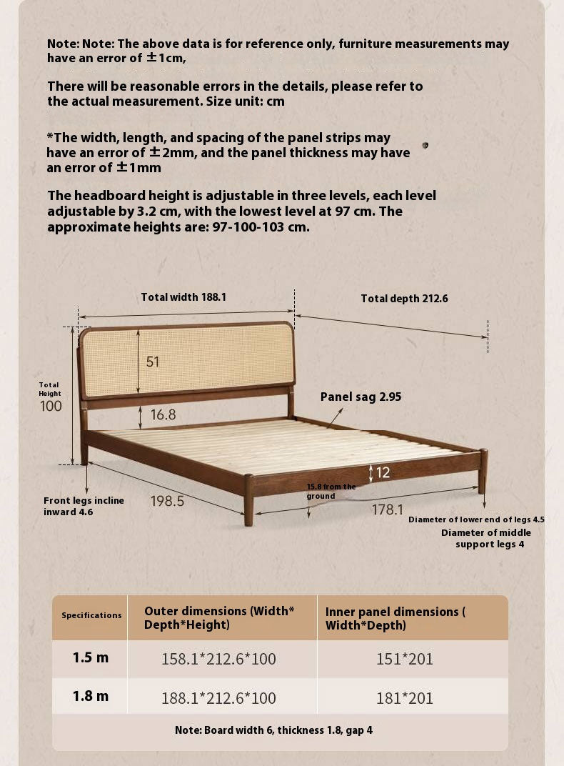 Oak Solid Wood Rattan Bed