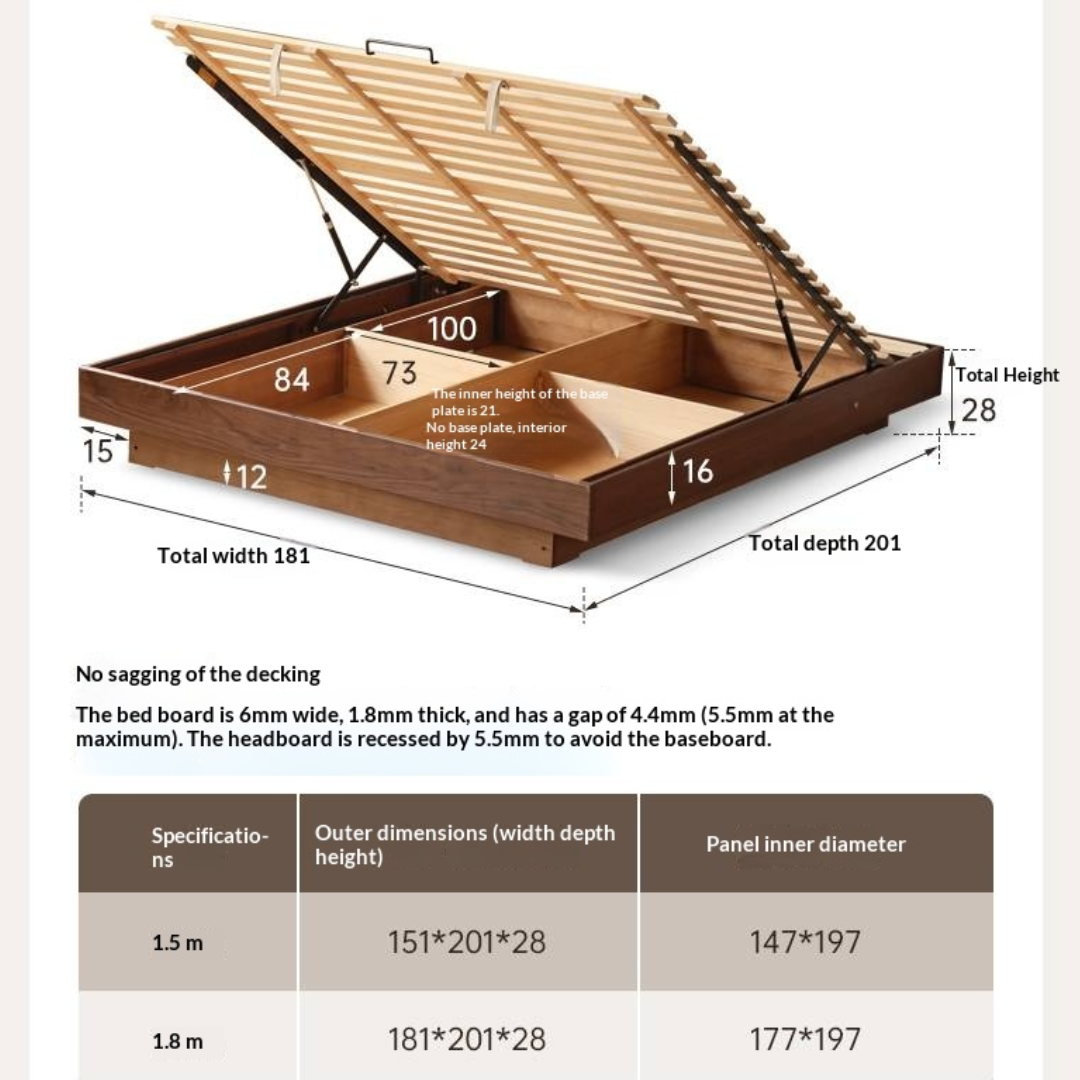 Black Walnut Solid Wood Platform Box Bed, Headboard-Free Bed Night Light Suspended Bed