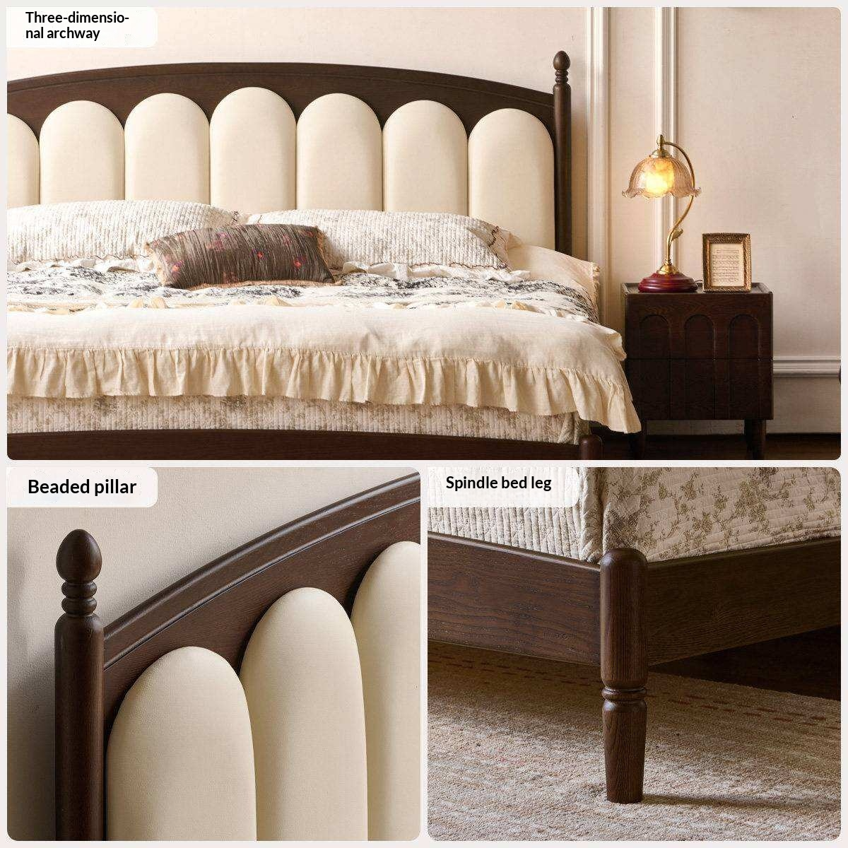 Ash Solid Wood Arched Channel Tufted Platform Bed with Turned Posts
