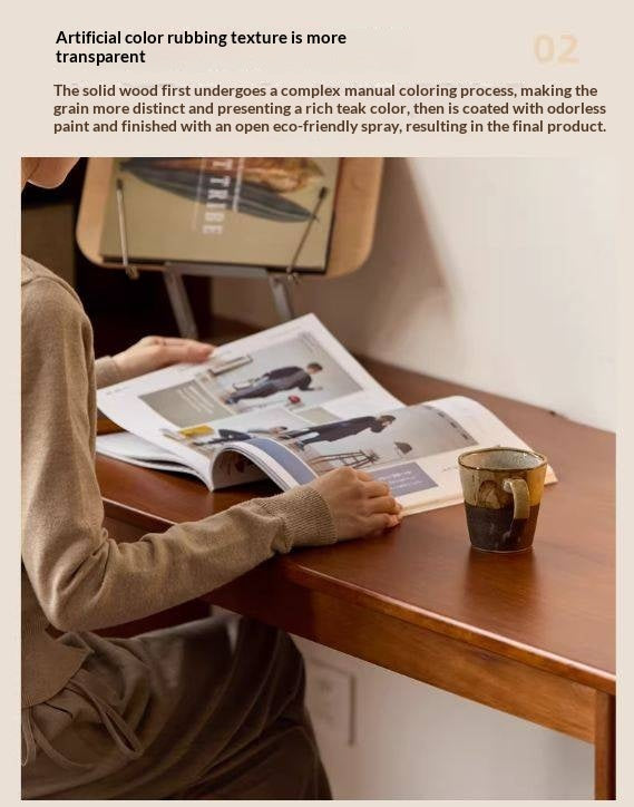 Poplar Solid Wood Retro Style Multifuntional Desk with Integrated Bookshelf