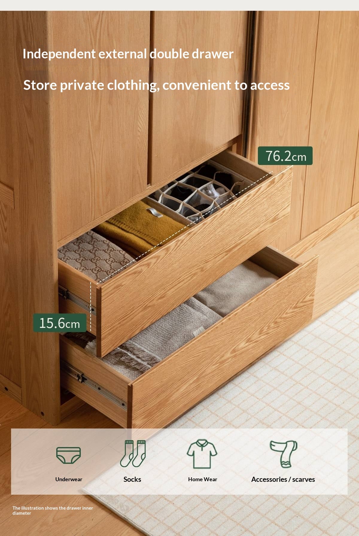Oak Solid Wood Modern Storage Wardrobe with Casual Style
