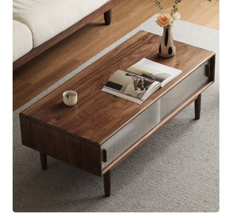 Black Walnut, Oak, Solid Rubberwood Solid Wood Modern Style Tea Table
