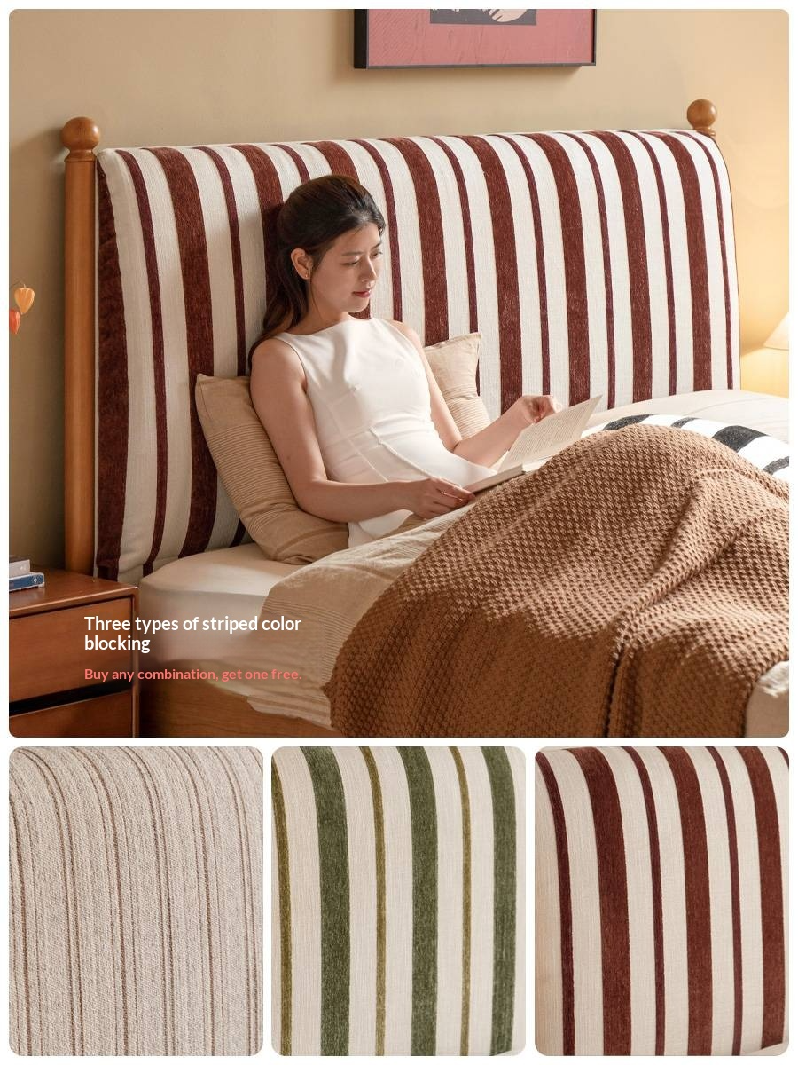 Cherry Solid Wood Fabric Upholstered Bed
