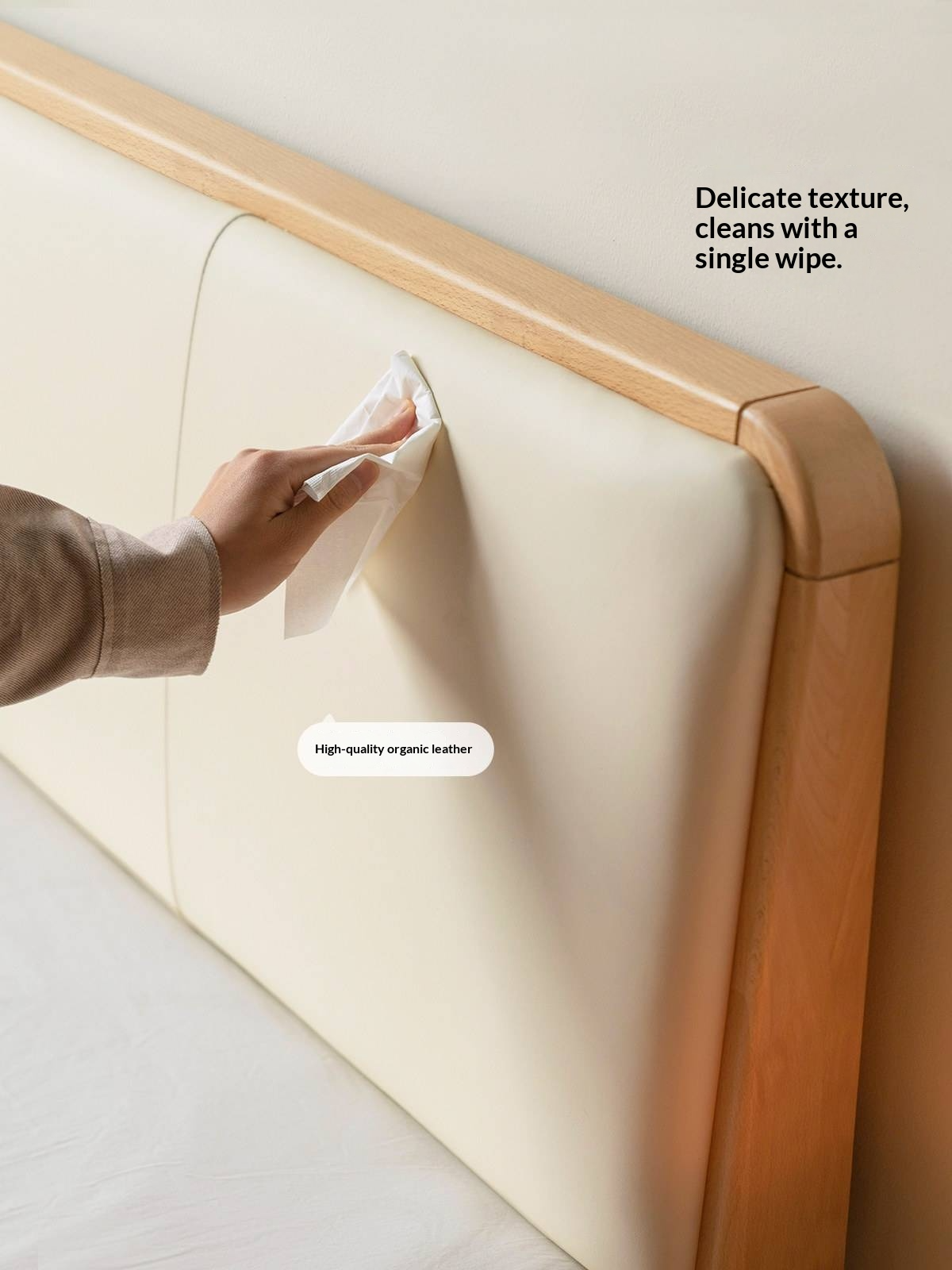 European Beech Solid Wood Bed — Soft Headboard, Simple Upholstered Light Luxury Bed