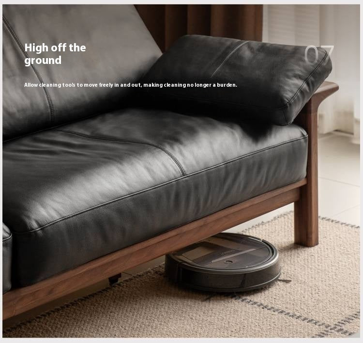 Black Walnut, Ash Solid Wood Wabi Sabi Style Genuine Leather Sofa, fabric sofa
