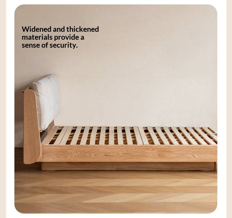 Oak Solid Wood with Upholstered Headboard Luminous Box Bed Cream Style