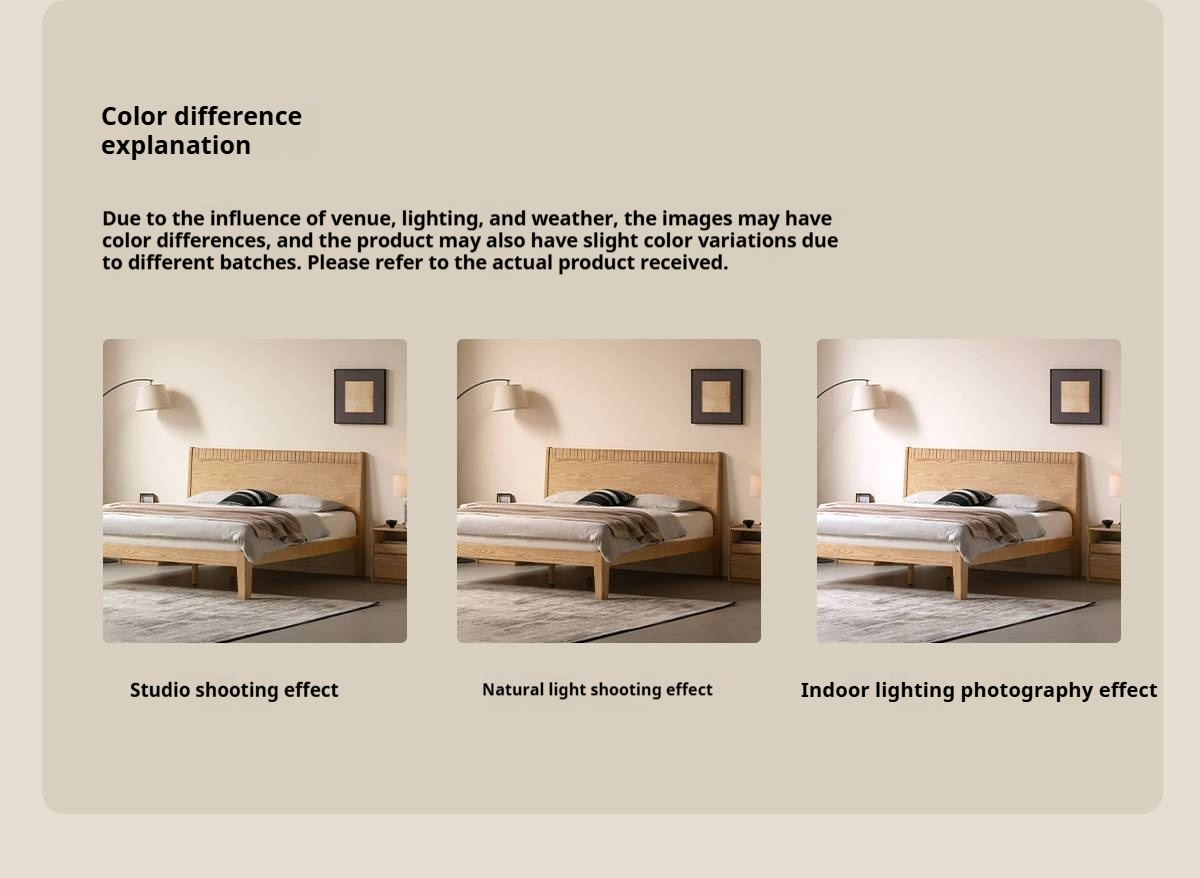 Ash Solid Wood Modern Minimalist Bed with Grooved Headboard and High Under-Bed Clearance