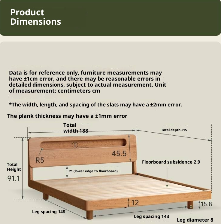 Cherry Solid Wood Retro with Socket Night Light Bed